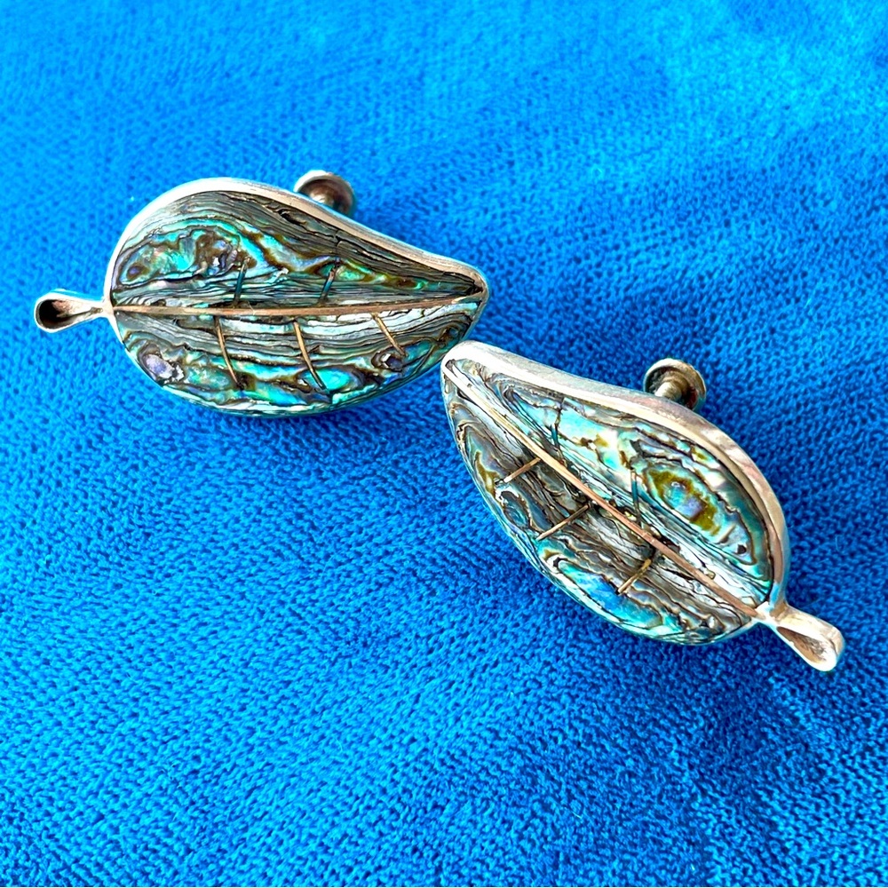 Leaf-Shaped Abalone Screwback Earrings